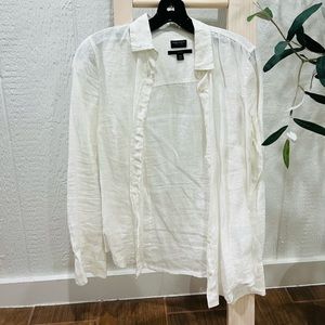 100% linen overshirt long sleeve button up womens white